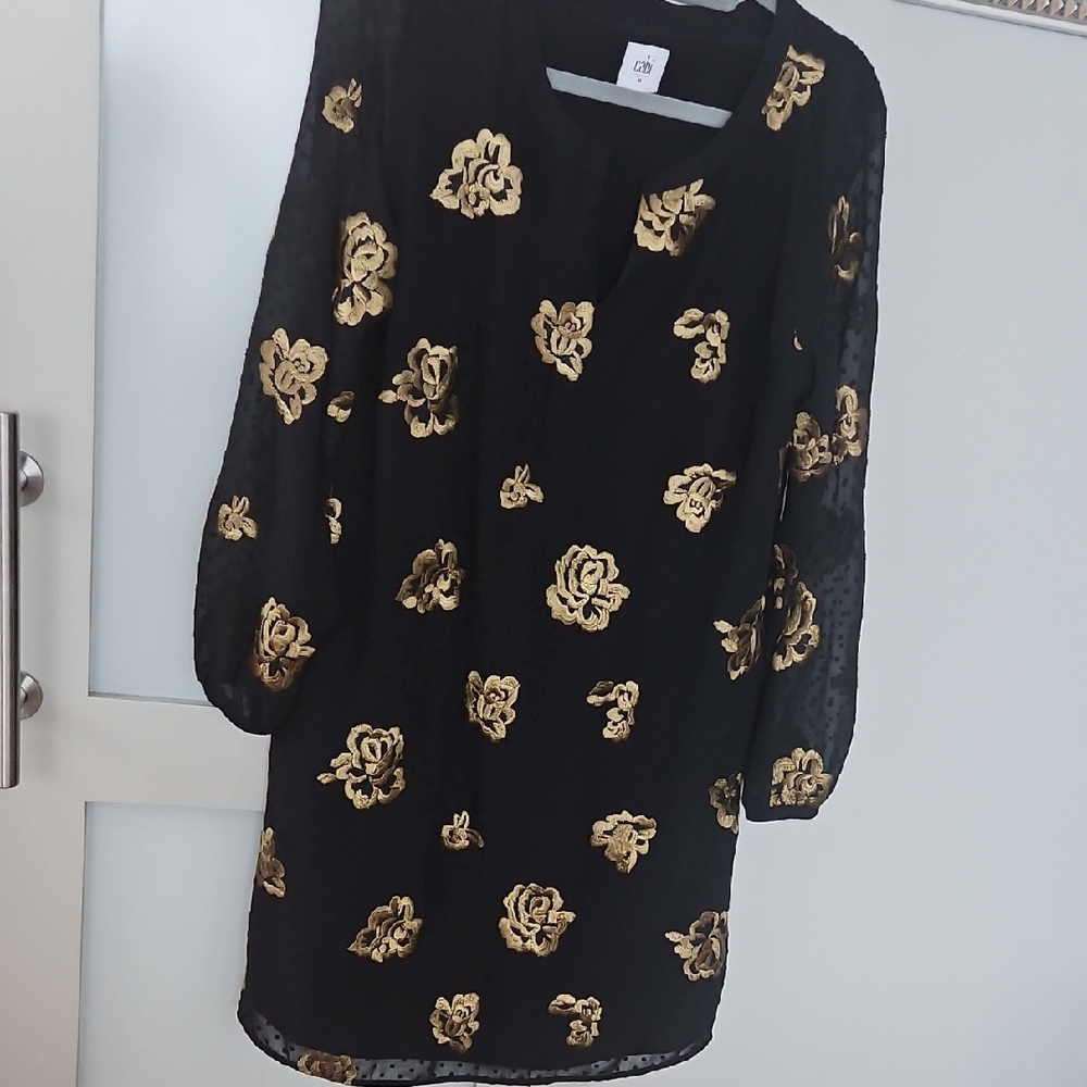 CAbi Black and Gold Floral Dress